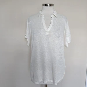 Jones New York JNY Größe Large 100 % Leinen Top creme elfenbein Shirt Bluse V-Ausschnitt - Bild 1 von 12