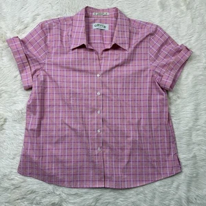 Orvis Plaid Button Front Shirt Womens Sz 18 Pink Plaid Short Sleeve Top - Picture 1 of 10
