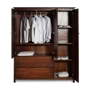 Cherry Wood Finish Bedroom Wardrobe Armoire Cabinet Closet - Picture 1 of 3
