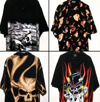 LOT OF 4 Y2K Dragonfly Button Shirts Flames /Skulls Mens Size  2XL  /  Biker  - Image 1 of 4