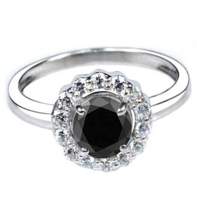 1,65Kt Runden Form Natürlich Jet Schwarz Diamant Ring Im 925 Sterling Silber - Bild 1 von 4