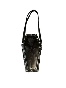 NEU schwarze Rose Umhängetasche Handtasche Reißverschlüsse geschlossen Halloween Horror Sarg - Bild 1 von 6