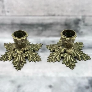 Harvin Virginia Metalcrafters #3-100 Pair of Brass Candleholders Leaf Motif 3098 - Picture 1 of 8