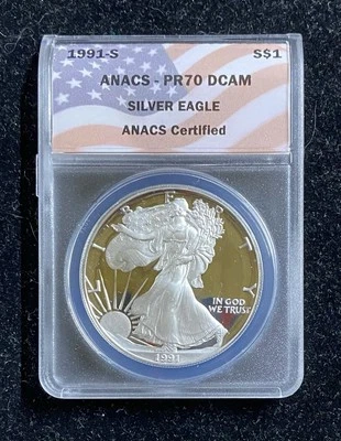 1991 S PROOF SILVER EAGLE ANACS PR70 DCAM - Image 1 of 2