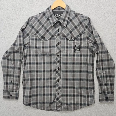 Camisa masculina mulisha metal vintage Y2K tamanho XL Western Yoke MX Rockabilly xadrez caveira - Imagem 1 de 4