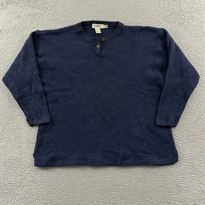 Suéter De Colección Eddie Bauer Para Mujer XL Azul Lino Seda Lana Henley Manga Larga Foto 1 de 4