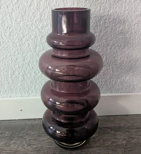 Finn Cristall Finnish Purple Glass Hoop Flower Vase MCM Scandinavian 9.75" - Picture 1 of 9