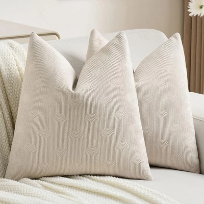 Beige Chenille Decorative Throw Pillow Covers 20x20 Inch Set of 2,Soft Cozy S... - Image 1 of 4