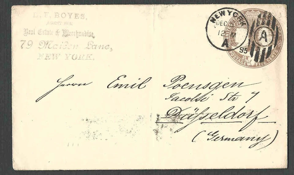 DATED 1895 COVER NY 5c COLUMBIAN #350 TO GERMANY - Image 1 of 1
