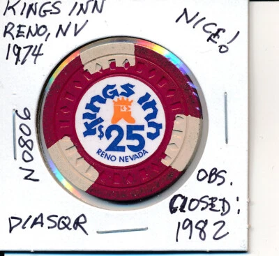 $25 CASINO CHIP - KING'S INN RENO NV 1974 DIASQR #N0806 OBS CLOSED 1982 NIC - Image 1 of 2