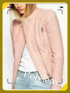 Lambskin Real Leather Pink Jacket Women Genuine Biker Slim Fit Soft High Quality - Picture 1 of 5