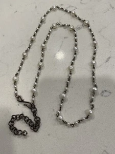 "Collana Regolabile Catena Originale Perla Argento Sterling 925 Vintage Gancio a S 24"" - Foto 1 di 12
