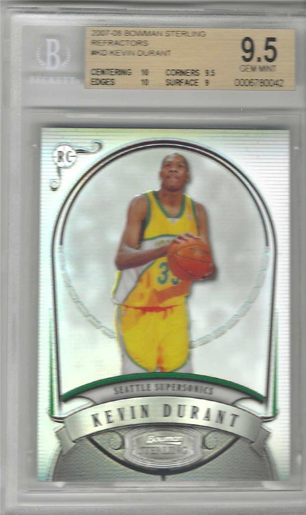 2007 Kevin Durant Bowman Sterling Refractor RC- BGS 9.5 Gem Mint... #225/399