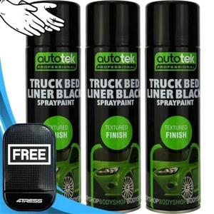 3x Autotek Truck Bed Liner Black Aerosol Spray Paint Professional Cans 500ml+G+M - Picture 1 of 12