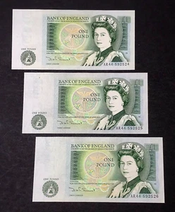 Great Britain GB UK - "£1 ~ ONE POUND" 3 AUNC Banknotes, D. H. F. Somerset (a) - Picture 1 of 21