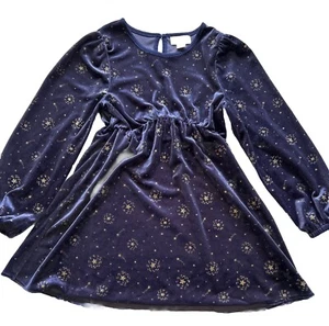 Peek Girls Blue With Gold Stars Velvet Blend Dress Sz8 Party Holiday Long Sleeve - Picture 1 of 11