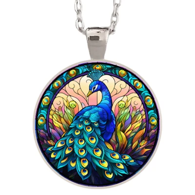 Colgante/Collar Colorido Bisel Pavo Real Tono Plata Oro O Oro Rosa Foto 1 de 4