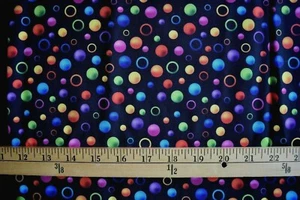 MULTI COLORS POLKA DOTS CALICO ON BLACK 100% COTTON FABRIC 20X43 INCHES - Picture 1 of 2