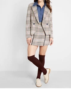 Modcloth Women Your Full Attension Boho Brown Plaid Preppy Blazer Jacket Size L - Picture 1 of 12