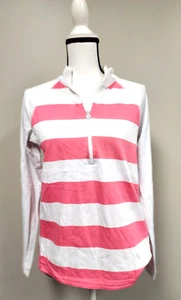Tommy Bahama Damen Pullover Shirt rosa & weiß vierteljährlich mit Reißverschluss Oberteil 100 % Baumwolle S - Bild 1 von 4