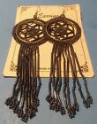 Hand Crafted Beaded Black & Silver Dangling Pierced Earrings