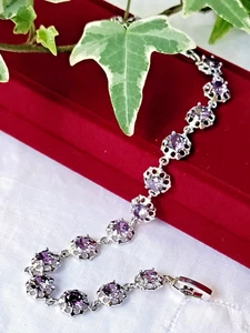 Pulsera de plata 7" amatista púrpura circonita cúbica cristal mujer joyería + caja de regalo - Imagen 1 de 3