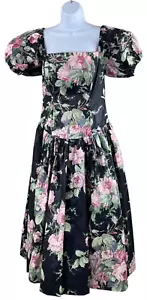 De Colección Años 80 S.g. Gilbert Negro Floral Chintz Vestido Tul Falda Inferior Té Largo Baile de graduación - Imagen 1 de 24