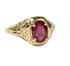 Earth Mined Rubellite Tourmaline Antique Filagree Design Ring - Picture 1 of 17