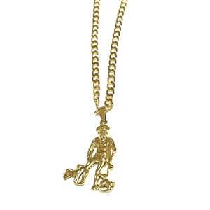 14KT GOLD PLATED SAINT LAZARUS CHARM PENDANT CHAIN 24" - Picture 1 of 9