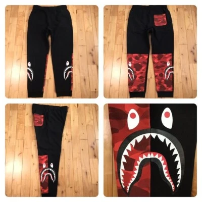 BAPE Shark sweat pants red camo x black A Bathing Ape Size XL - Image 1 of 4