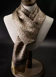 100% Seda Morera Sarga Bufanda Hombres Mujeres Pañuelo Envoltura Paisley Beige QS175-11 - Imagen 1 de 5