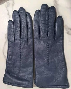 Guantes de cuero vintage Fownes para mujer azul marino talla 7 1/2 forrados en acrílico - Imagen 1 de 3