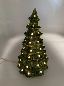Vintage 9" Ceramic Lighted Green Kitschy Christmas Holiday Grandma Dainty Tree - Picture 1 of 14