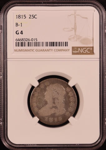 1815 B-1 Capped Bust Quarter - First Year Issue! - NGC G4 - Nice Circ. Original! Cover