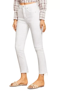 Pantalones de mezclilla Veronica Beard Carly recortados dobladillo crudo acampanados blancos talla 28 - Imagen 1 de 3