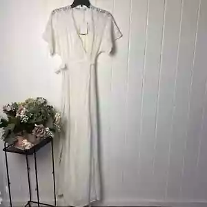 Maxi Vestido Envolvente Cuello en V Marfil Bordado Nuevo con Etiquetas - Imagen 1 de 16