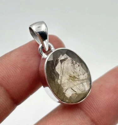 Colgante de regalo de cumpleaños de plata de ley 925 con piedras preciosas naturales de rutilo dorado KJ-270 Foto 1 de 3