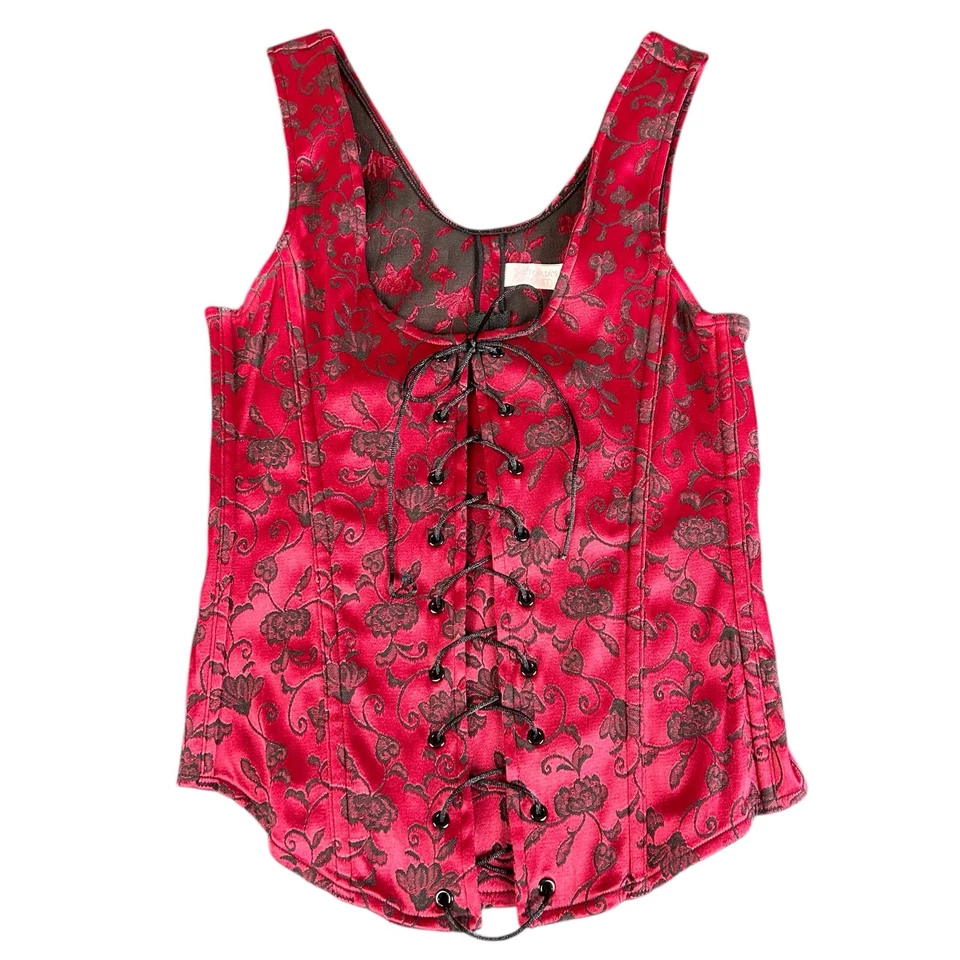 Corsé de satén Victoria's Secret para mujer talla pequeña rojo Y2K floral bordado top  Foto 1 de 4
