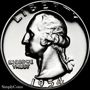 Silbermünze Washington Quarter Proof 1954 Stempelglanz GEM US 25c MQ - Bild 1 von 14