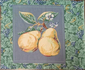 Vintage ~ "Birnen" ~ blau & grün BG ~ Baumwollstoff Block ~ ca. 6"x7" - Bild 1 von 3