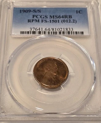 1909 S/Horizontal S RPM Red-Brown Lincoln Wheat Copper Cent 1C PCGS MS 64 RB CAC - Image 1 of 4