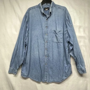 Camisa Denim Eddie Bauer Para Hombres 3XL Alta Azul Envejecido * Manga Larga Con Botones - Imagen 1 de 12