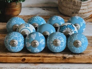 Blue and white knobs turquoise Hand Painted ceramic drawer knob wardrobe handles - Picture 1 of 5