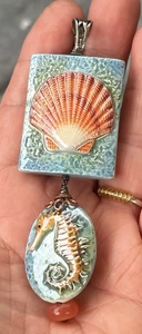 Ciondolo spiaggia nautica AMY KAHN RUSSELL AKR argento sterling 925 conchiglia cavalluccio marino - Foto 1 di 10