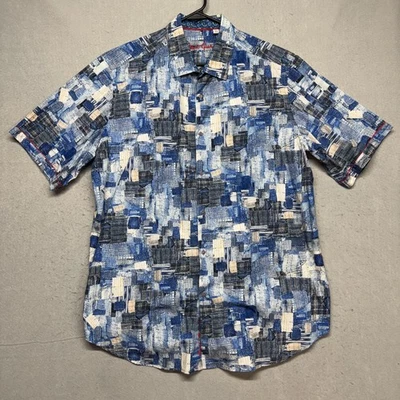 Рубашка мужская Robert Graham 1XLT синяя абстрактная с коротким рукавом на пуговицах спереди повседневная - Изображение 1 из 4