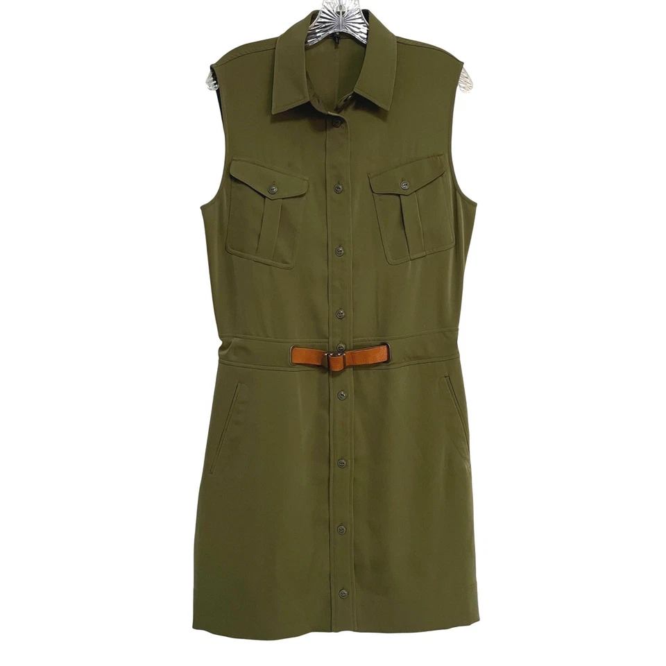 Vestido camisero Rag & Bone Caroline con cinturón oliva talla 10 safari militar utilitario elegante Foto 1 de 4