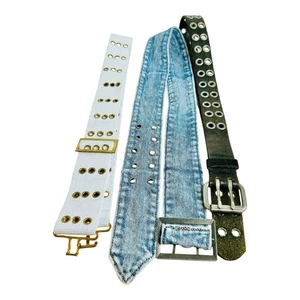Vintage 90s Lot Grommet Belts Denim White Dark Brown Y2K - Picture 1 of 2