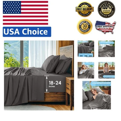 Juego de sábanas de algodón egipcio suave y transpirable - King, 1000 hilos, gris oscuro Foto 1 de 4