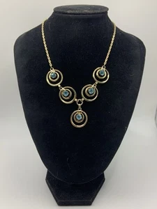 "Collar vintage de diamantes de imitación azul claro tono dorado 14""" - Imagen 1 de 7