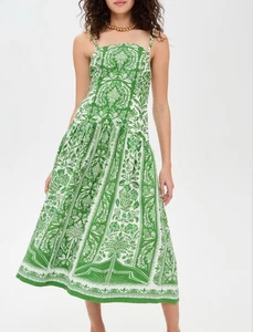 FARM Rio Delicate Tapestry Green Floral Linen Midi Dress $265 New W/ Tags Medium - Picture 1 of 10
